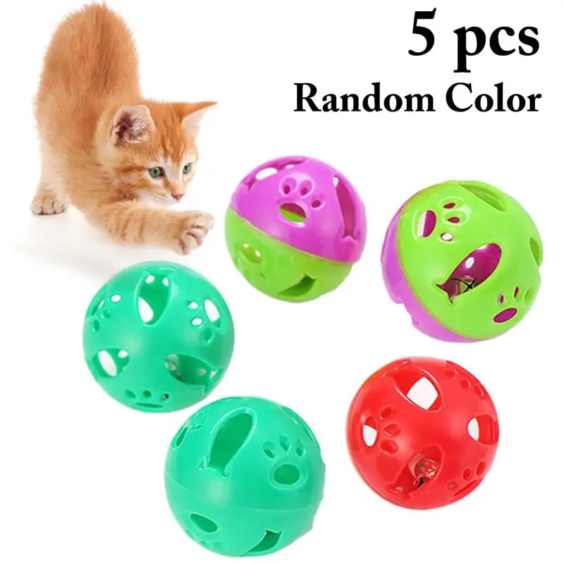 

5PCS Colorful Hollow Ball Cat Toys Interactive Tools Pet Supplies игѬђки для коек Gatos Rattle Ball Toy Kitten Bell Toy
